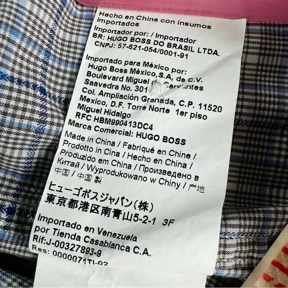 Hugo Boss Shirt Mens 15.5 Blue Plaid Cotton Sharp Fit Button Up Long Sleeves - Picture 4 of 11